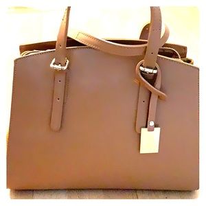 Italian tan leather/suede mixed media satchel bag